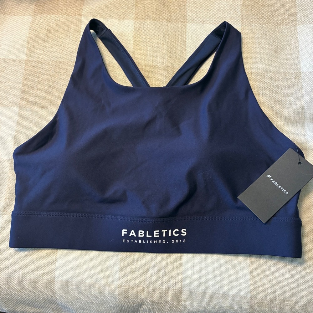 Fabletics No-Bounce High Impact Sports Bra XL Navy Blue High Neck Yoga Gym